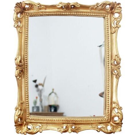 Pair - Miroir décoratif vintage carré 24 x 28 cm – Miroir mural en or antique – Fixation murale incluse – Support de table intégré