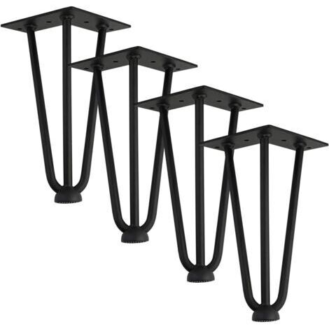 Pair - [Mise à niveau] Lot de 4 pieds de table barrette, pieds en métal de 20 cm, trois barres de fer, plus solides, avec vis et protecteurs de sol.