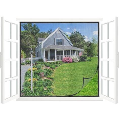 Pair Moustiquaire de Fenêtre 80 x 100 cm, Moustiquaire Transparente pour Portes de Balcon, Jardin, Fixation Auto-Adhésive Innovante,Sans Perçage ni Vissage - Noir