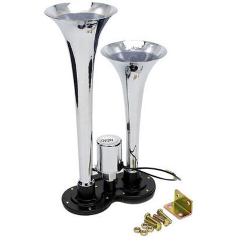 Pair MSBD Kit de haut-parleur de klaxon d'air chromé à double trompette 150dB 12V/24V universel pour camion de train