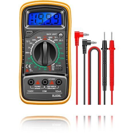 Pair - Multimètre numérique Voltmètre - Multimètre numérique - Voltmètre avec double fusible - Multimètre portable avec écran LCD Tension AC/DC/DC, résistance, continuité, fréquence