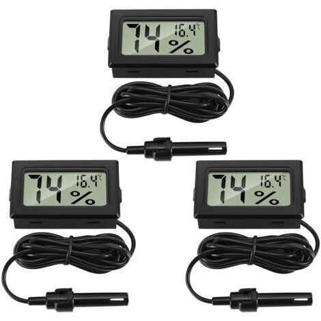Pair - Numérique Thermomètre Hygromètre avec Sonde Externes Jauge de Température Humidité Mètre pour Reptile Incubateur Volaille Reptile Salle Séjour Bureau （3 Pièces）