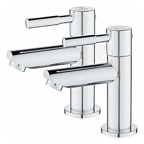 Pair of Basin Taps,Twin Modern Round 1/2" Hot and Cold Bathroom Sink Taps, Chrome Brass 2pcs