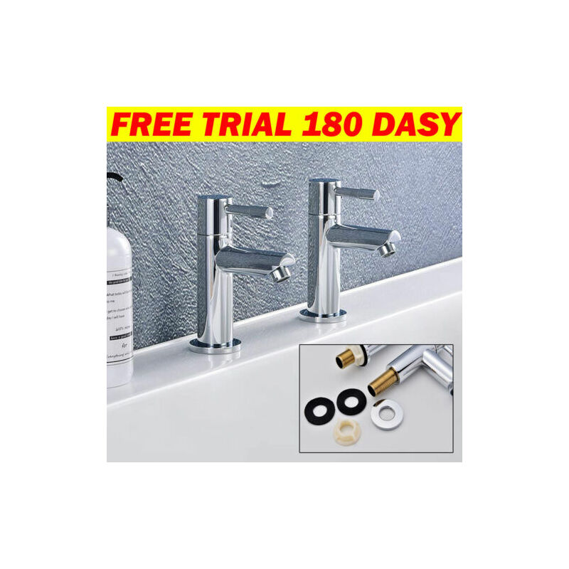 Pair of Basin Taps,Twin Modern Round 1/2 Hot and Cold Bathroom Sink Taps,Chrome Brass 2pcs