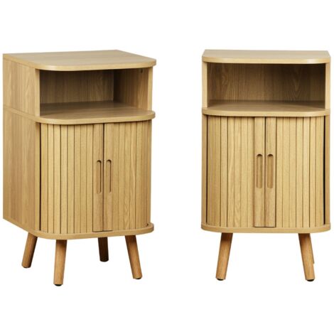 Pair of bedside tables with 2 sliding doors, Legacy, Natural, 40x40x70 cm