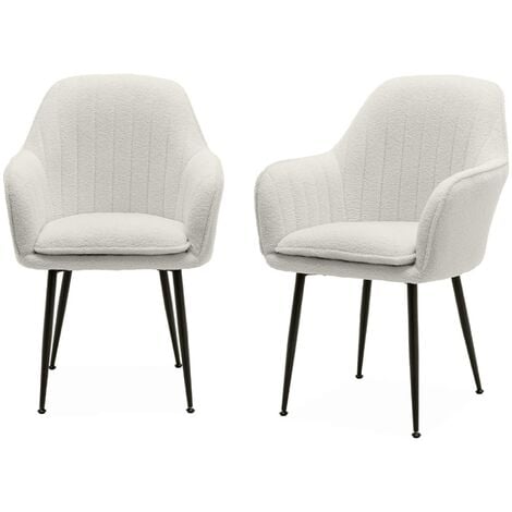 ALICE'S GARDEN Pair of boucle fabric accent chairs with metal legs, Shella boucle, Off-White Boucle, 57x59x84.5 cm