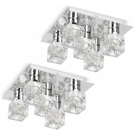 Pair Of Chrome Ice Cube 5 Way Flush Ceiling Lights 04150