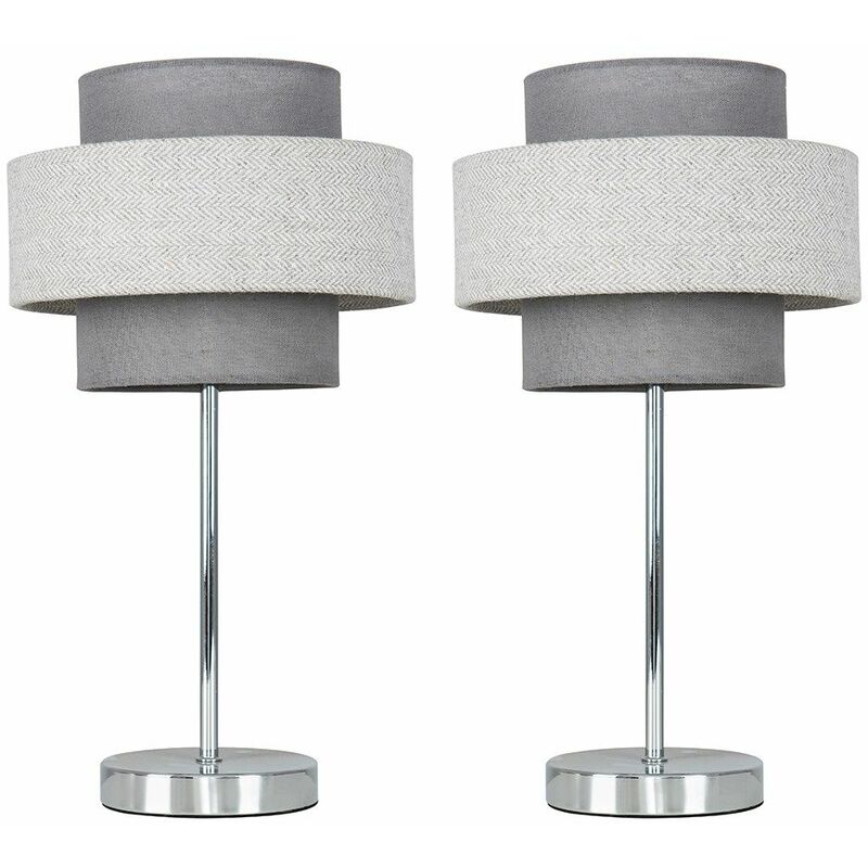 2 x Chrome Touch Table Lamps s - Dark Grey & Grey - No Bulb