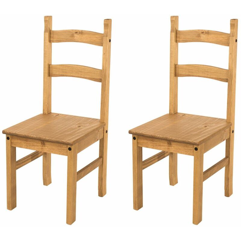 Pair of Dining Chairs Solid Pine Waxed Wooden Dining Room Furniture