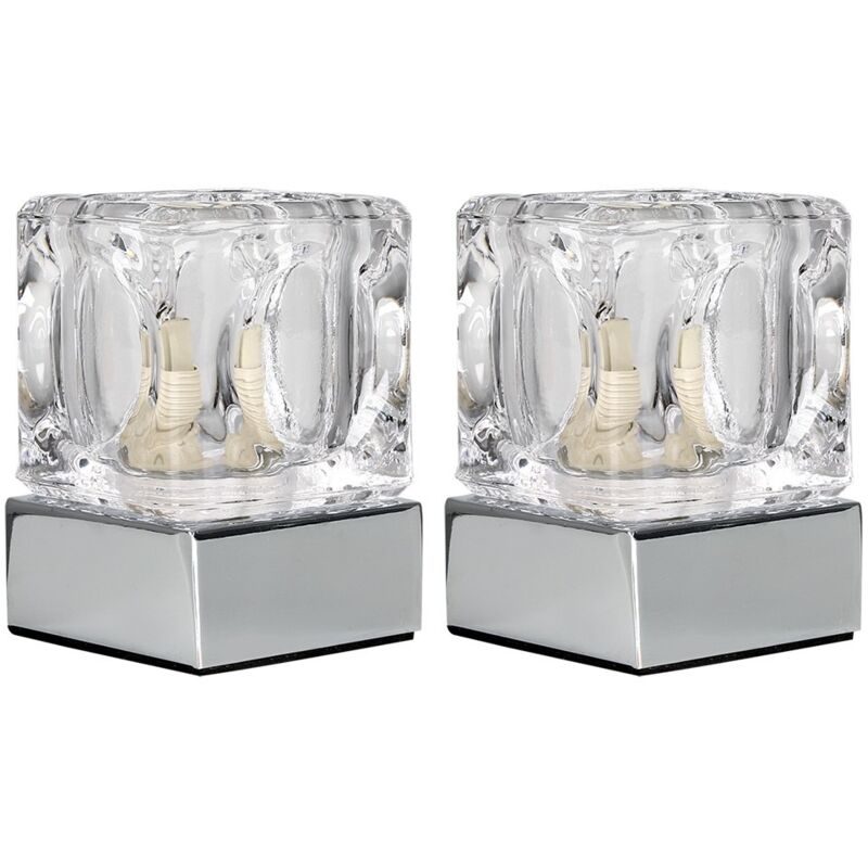 Pair Of Glass Ice Cube Touch Table Lamps Chrome 03554