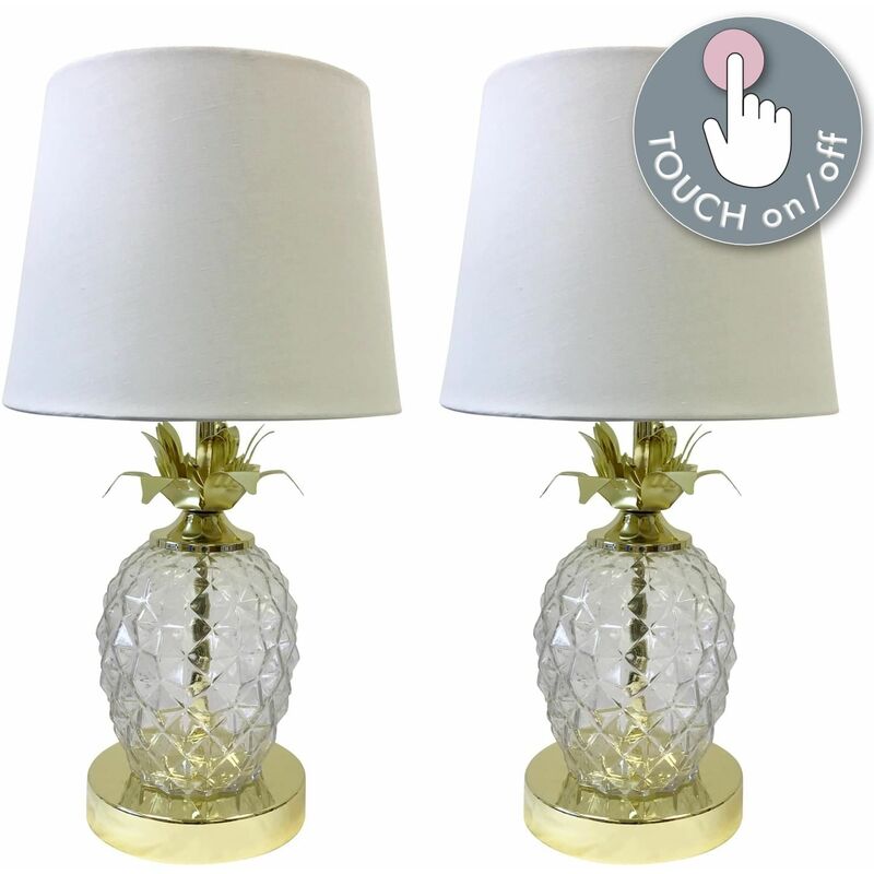 Pair of Gold Pineapple Touch Lamps with White Shades