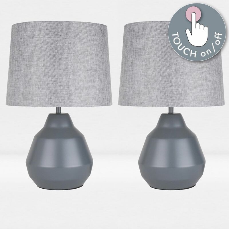 Pair of Grey 39cm Touch Lamps with Grey Shades