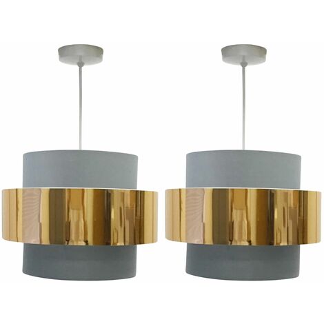 main image of "Pair of Grey with Copper Band 2 Tier Light Shades"