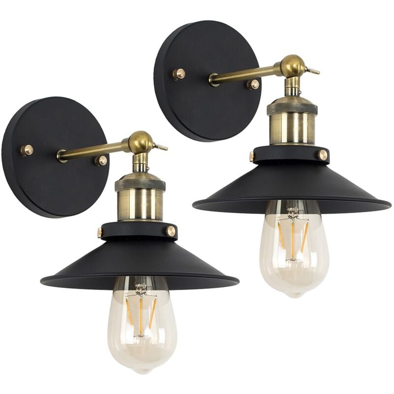 Pair Of Black Antique Br Single Wall Lights Tapered Shades Pair Of Black Antique Br Single Wall Lights Tapered Shades