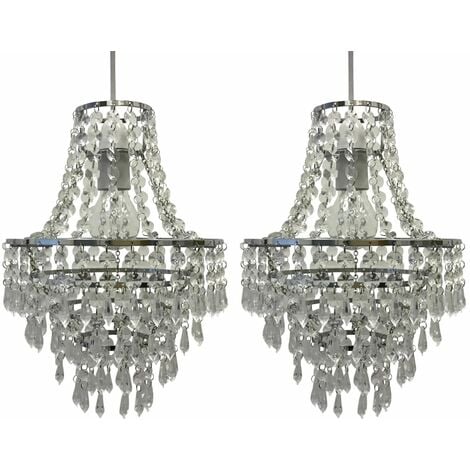 main image of "Pair of Jewelled Tiered Chandelier Style Light Shades"