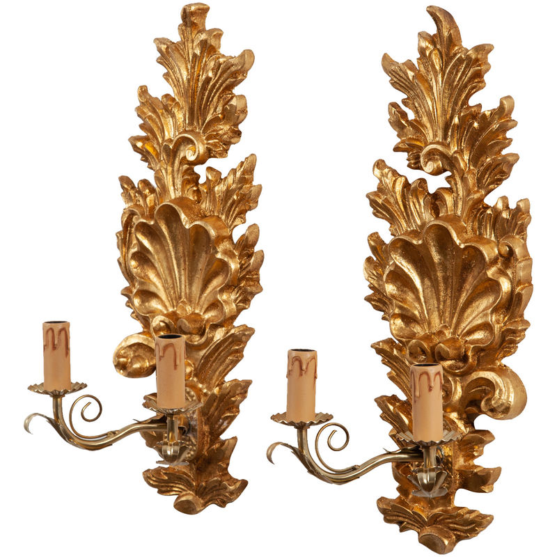 Biscottini - Pair of lamps Shabby in wood and iron finishing gold leaf finish Made In Italy