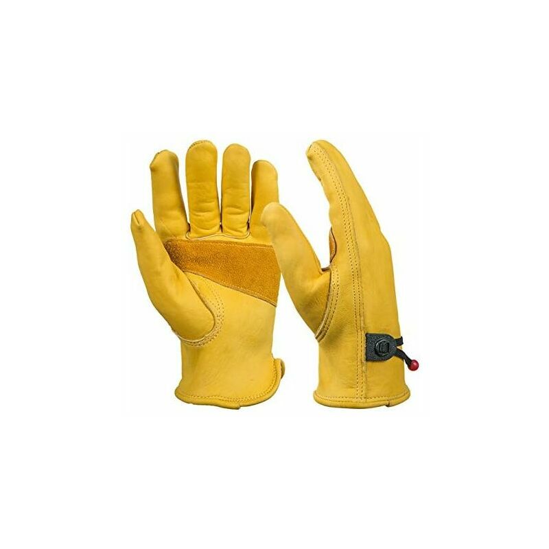 Pair of Leather Work Gloves For Men - With bullet wrist tightening and adhesive tape - Cowhide fiber, yellow, xl-A
