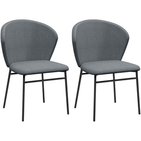 Pair of linen fabric dining chairs with steel legs, modern and stable design, grey color