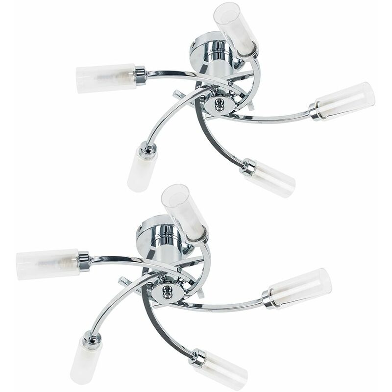 Minisun - 2 x 5 Way Chrome Swirl Flush Ceiling Lights + Clear & Frosted Glass Shades