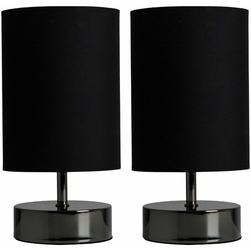 2 x Black Chrome Touch Dimmer Bedside Table Lamps + Black Light Shades