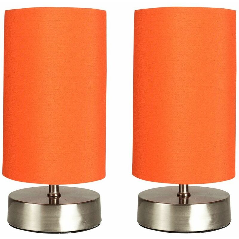 2 x Chrome Touch Dimmer Bedside Table Lamps with Light Shades - Orange