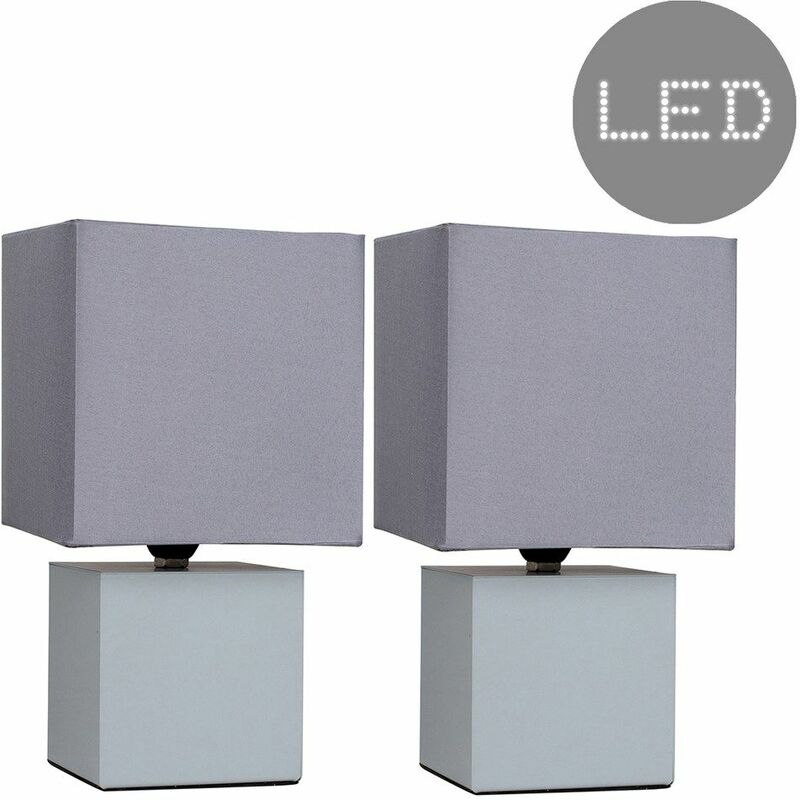 2 x Cube Touch Dimmer Bedside Table Lamps - Grey - No Bulb