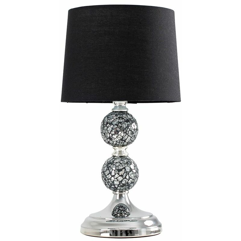 2 x Decorative Chrome & Mosaic Crackle Glass Table Lamps - Black - No Bulb