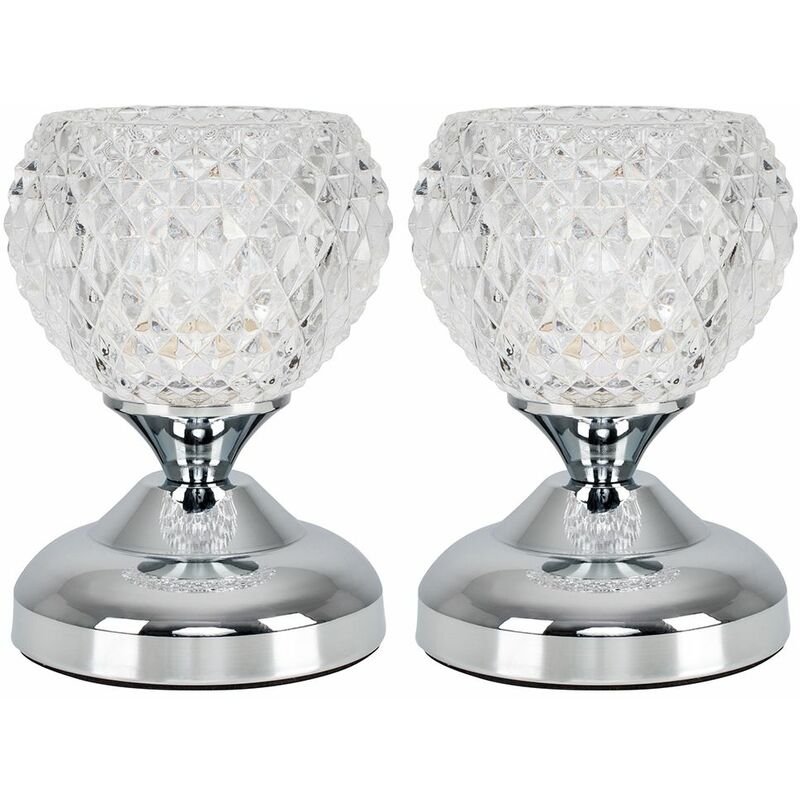 2 x Decorative Glass Bedside Touch Table Lamps - Chrome