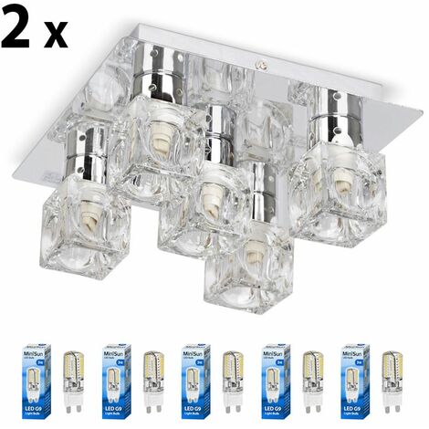 Pair Of Modern Ice Cube 5 Way Flush Ceiling Lights