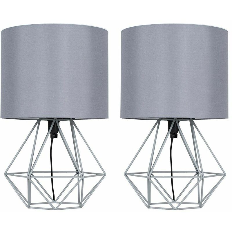 2 x Cage Table Lamps - Grey & Grey