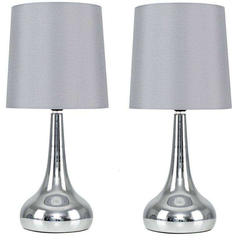 Minisun - 2 x Teardrop Touch Table Lamps - Grey - Including led Bulbs