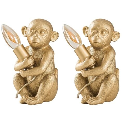 Pair Of Monkey Animal Quirky Modern Gold Painted Table Lamps