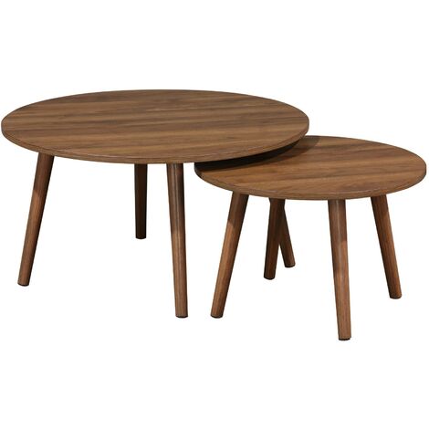 Pair of nesting coffee tables with wood effect, Nepal, Walnut wood-effect, 70x70x38 cm