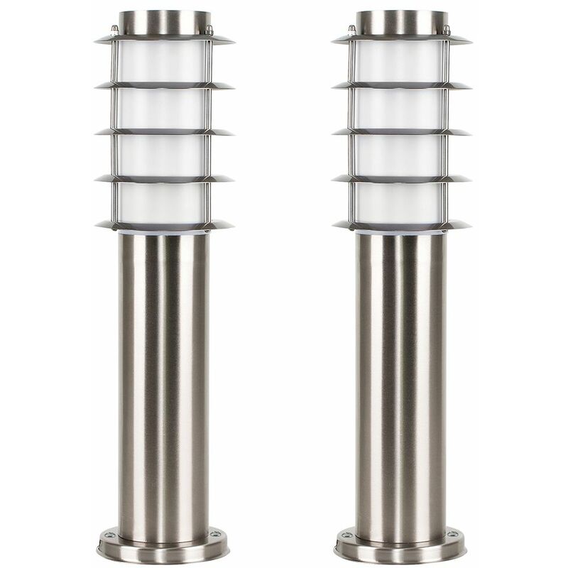 Minisun - 2 x Outdoor Stainless Steel Bollard Lantern Light Post 450mm - No Bulbs