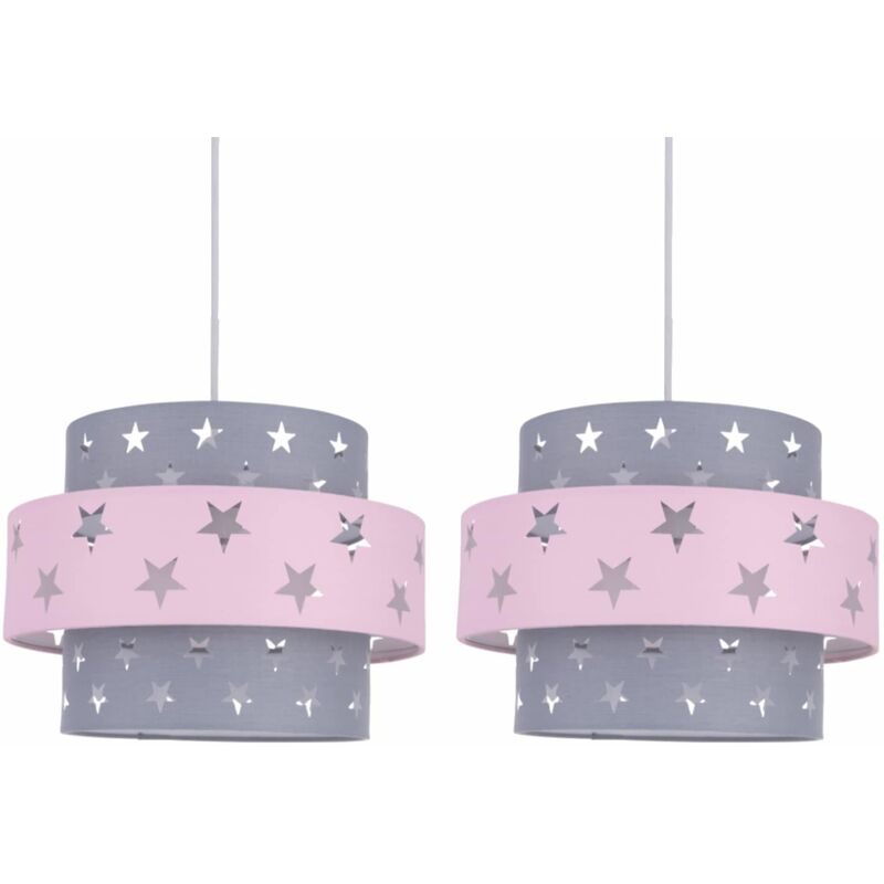 Pair of Pink and Grey Star Two Tier Light Shades