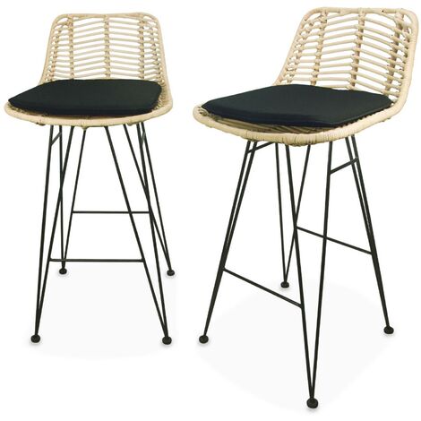 Pair of rattan bar stools 67cm, Cahya , Black, 42x48x90 cm
