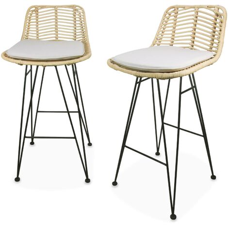 Pair of rattan bar stools 67cm, Cahya , Sand, 42x48x90 cm