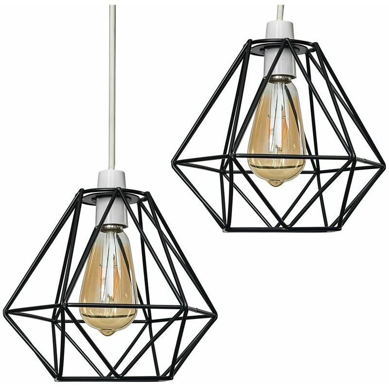 Minisun - 2 x Metal Basket Cage Ceiling Pendant Light Shades - Black - No Bulb