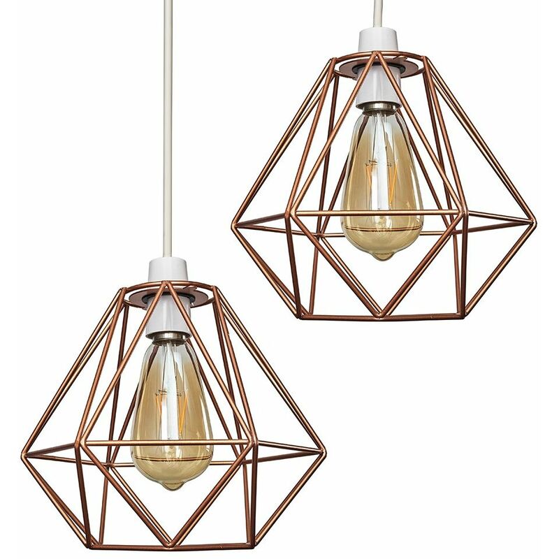 Minisun - 2 x Metal Basket Cage Ceiling Pendant Light Shades - Copper - No Bulb