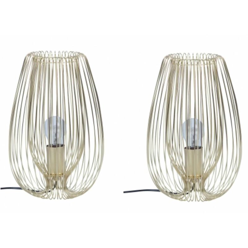 Pair of Satin Gold Wire 60W E27 Table Lamps