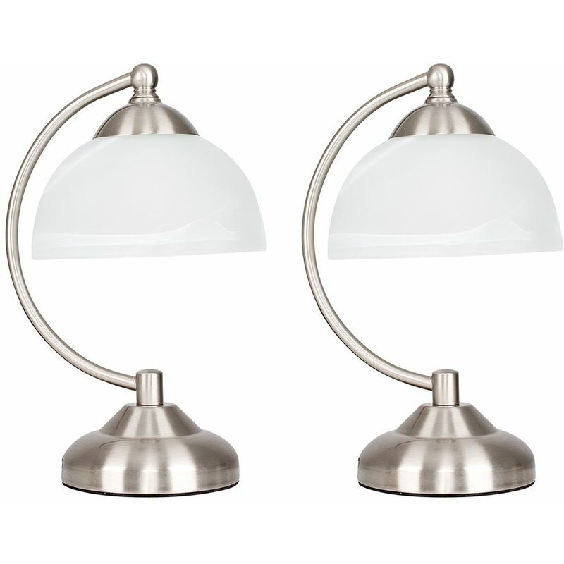 2 x Stamford Crescent Table Lamp with Glass Shade - Brushed Chrome - No Bulb