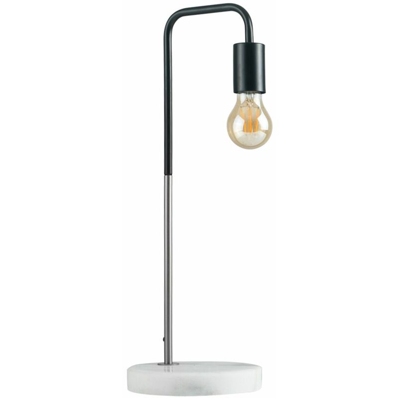2 x Black & Chrome Metal Table Lamps White Marble Base - Add LED Bulbs