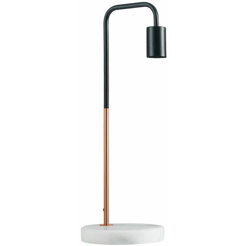 2 x Black & Copper Metal Table Lamps White Marble Base - No bulbs