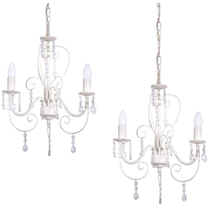 Pair of Traditional Style Distressed Cream Shabby Chic 3 Way Ceiling Light Chandeliers Pair of Traditional Style Distressed Cream Shabby Chic 3 Way Ceiling Light Chandeliers