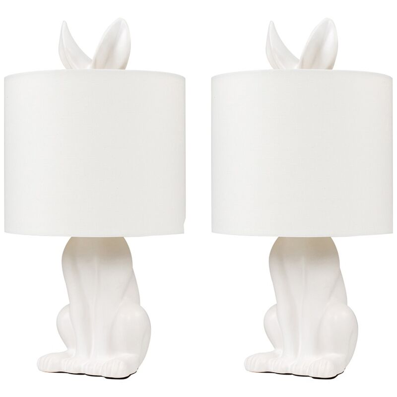 Pair of White Lepus Hare Table Lamps - No LED Bulbs - White