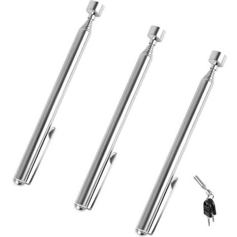 Pair Outil de Ramassage Magnétique Télescopique 3 Pcs Outil de Ramassage Aimanté Flexible Bâton de Tige de Ramassage Rétractable avec Clip de Poche pour Clés Pinces Vis Écrous Boulons