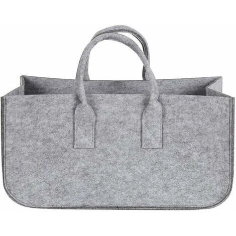 Pair - Panier à bûches pliable en feutre pour cheminée, sac de transport pour bois de cheminée, panier de rangement (gris)