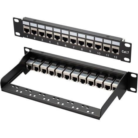 Pair Panneau de brassage Cat 7, 1U 12 ports, panneau de brassage Keystone 10 pouces, panneau de distribution LSA, coupleur Keystone blindé RJ45, compatible avec les câbles réseau Cat 7/6A/6/5e et Cat5