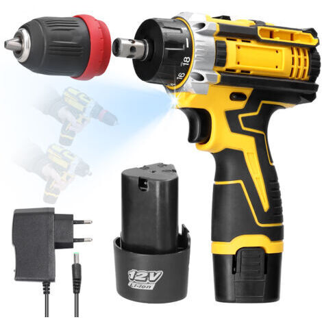 Pair - Perceuse-visseuse 12V 2en1 moteur à balais avec rangement embouts