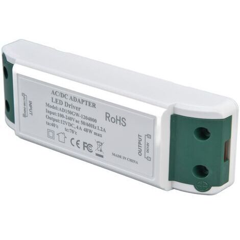 Pair - Pilote LED 48W 12V 4A – Adaptateur convertisseur pour rubans lumineux – Installation rapide avec vis – Compatible éclairages d'armoires